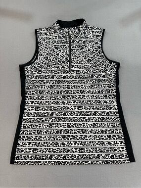Tail White Label Sleeveless Black & White Animal Stripe Zip-Front Tank Top M